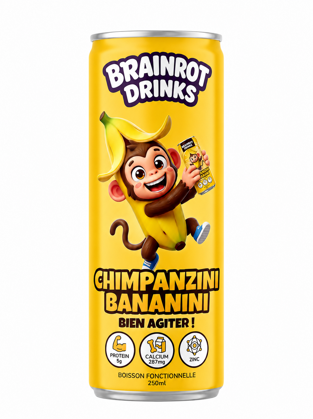 Canette Tralalero Tralala Brainrot Drinks, saveur mangue passion